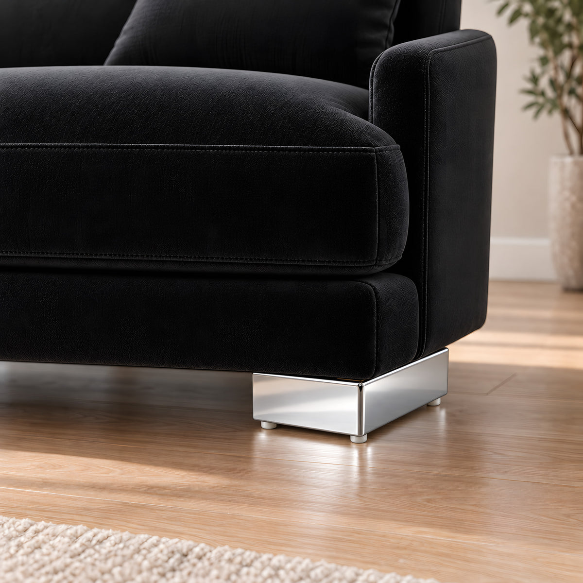 Metal leg S 22 15 × 22 × 5.5 cm — Metal leg S 22 15 × 22 × 5.5 cm · on a sofa, living room