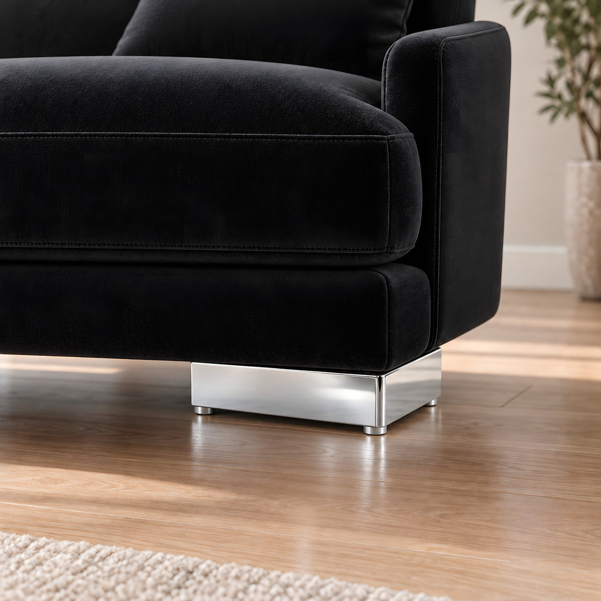 Metal leg S 23 15 × 22 × 5.5 cm — Metal leg S 23 15 × 22 × 5.5 cm · on a sofa, living room