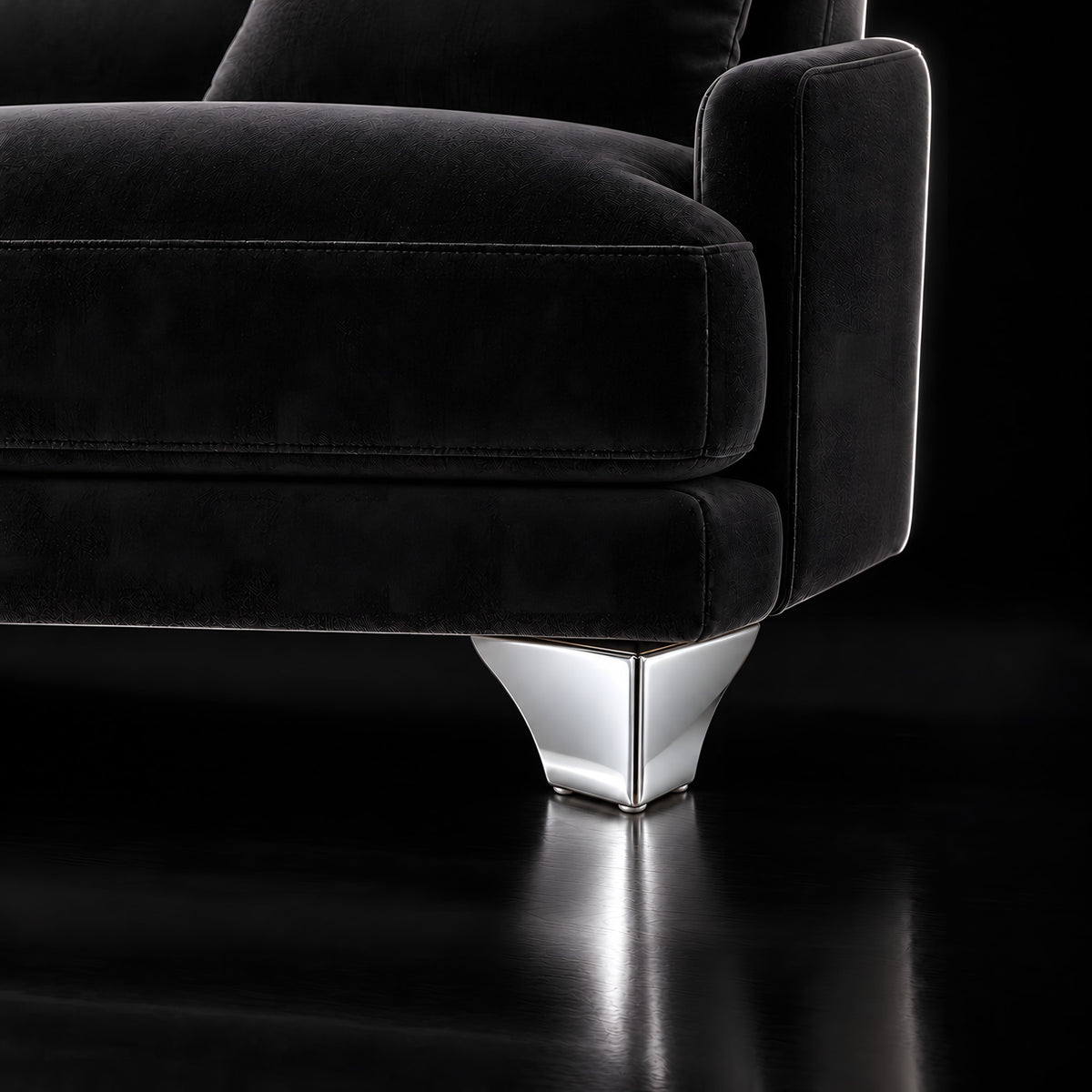Metal leg S 24 7.7 × 11 cm — Metal leg S 24 7.7 × 11 cm · on a sofa, black studio