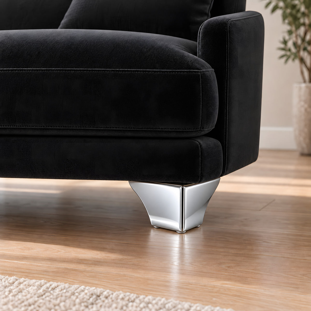 Metal leg S 24 7.7 × 11 cm — Metal leg S 24 7.7 × 11 cm · on a sofa, living room