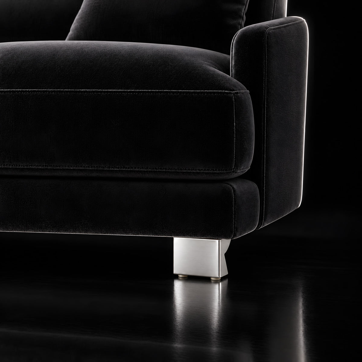 Metal leg S 25 8 cm — Metal leg S 25 8 cm · on a sofa, black studio