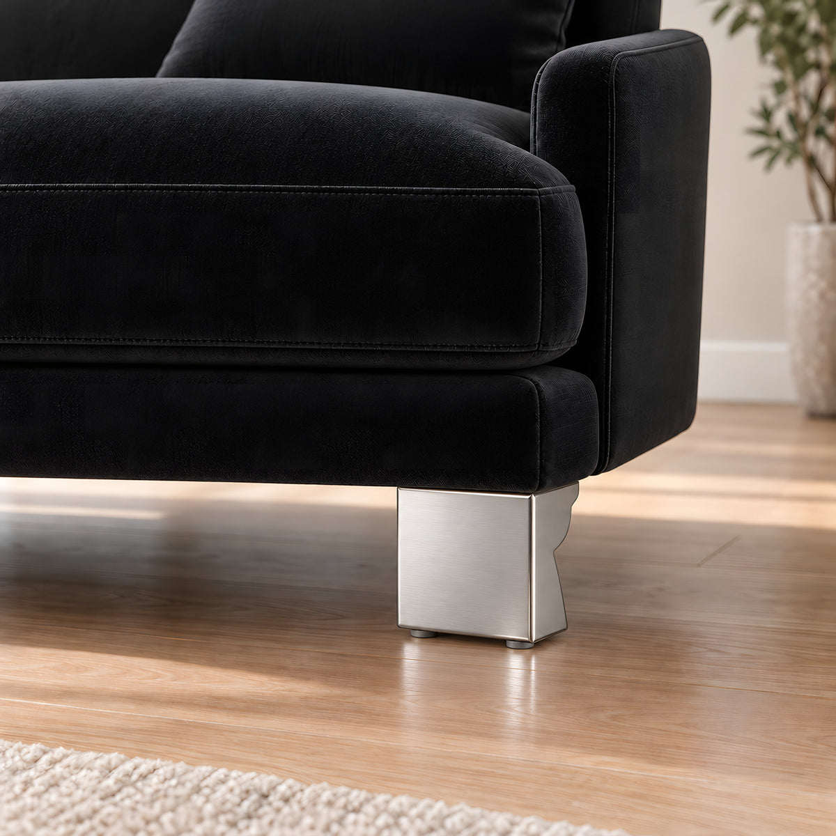 Metal leg S 26 10 cm — Metal leg S 26 10 cm · on a sofa, living room