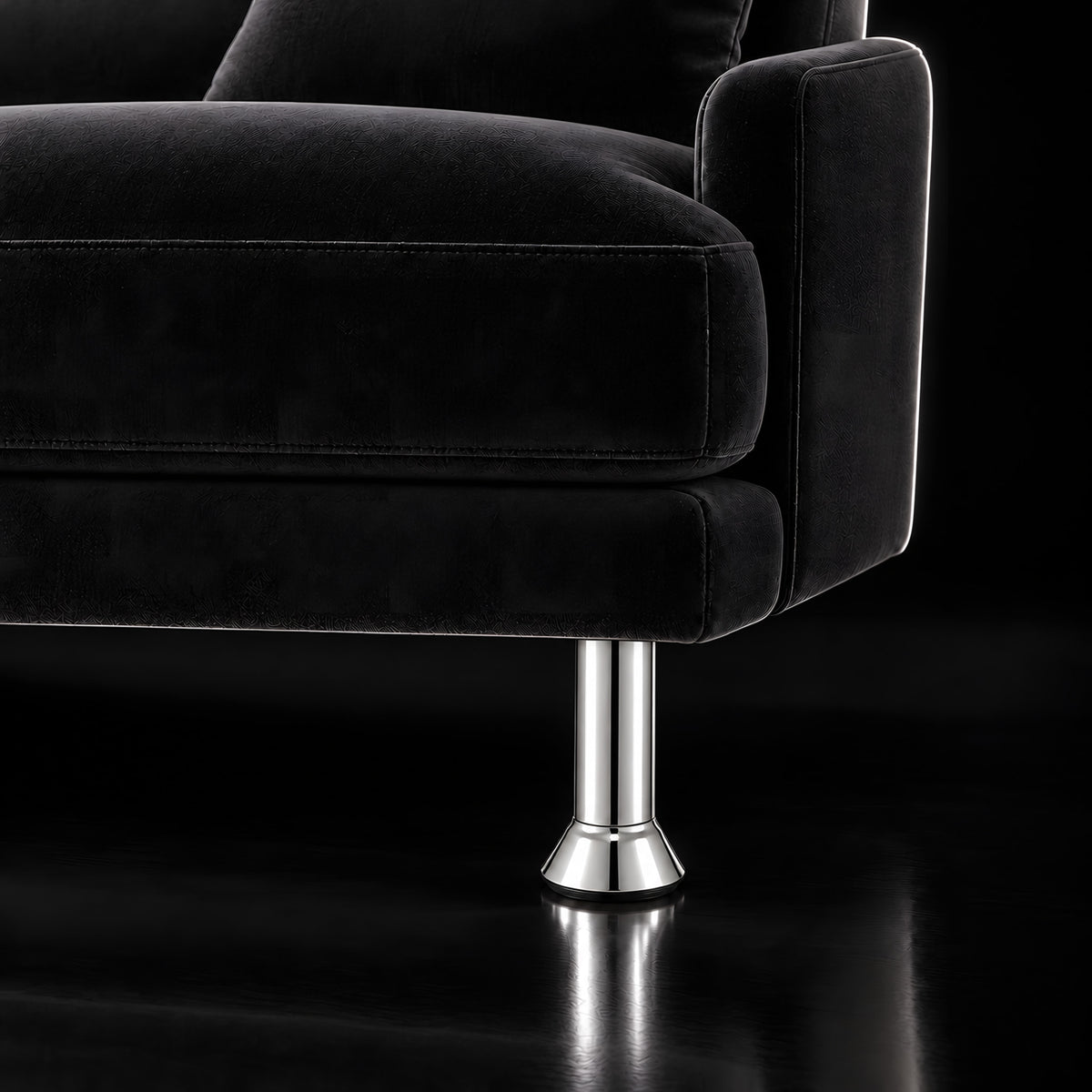Metal leg S 34 10 cm — Metal leg S 34 10 cm · on a sofa, black studio