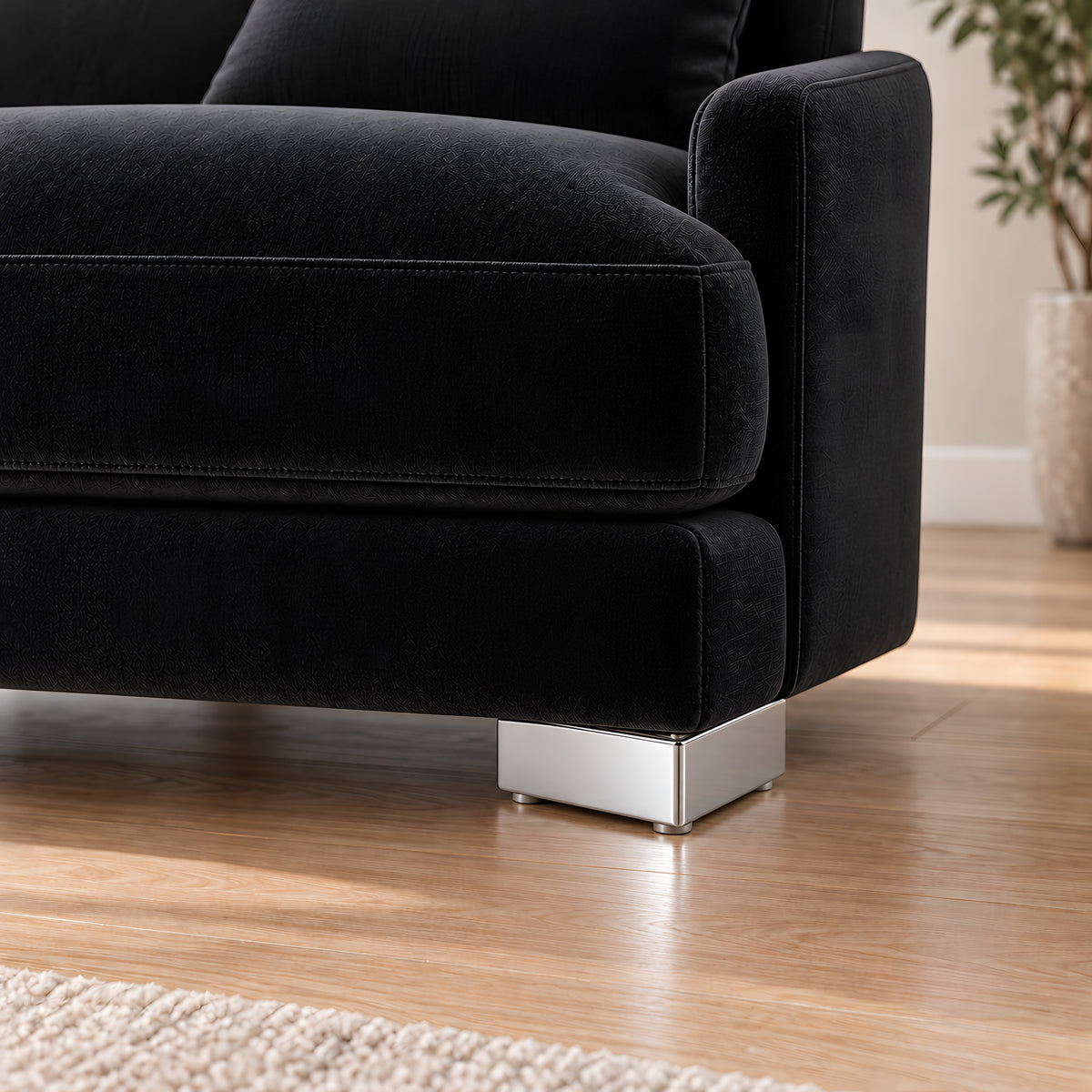Metal leg S 41 5.5 × 15 cm — Metal leg S 41 5.5 × 15 cm · on a sofa, living room