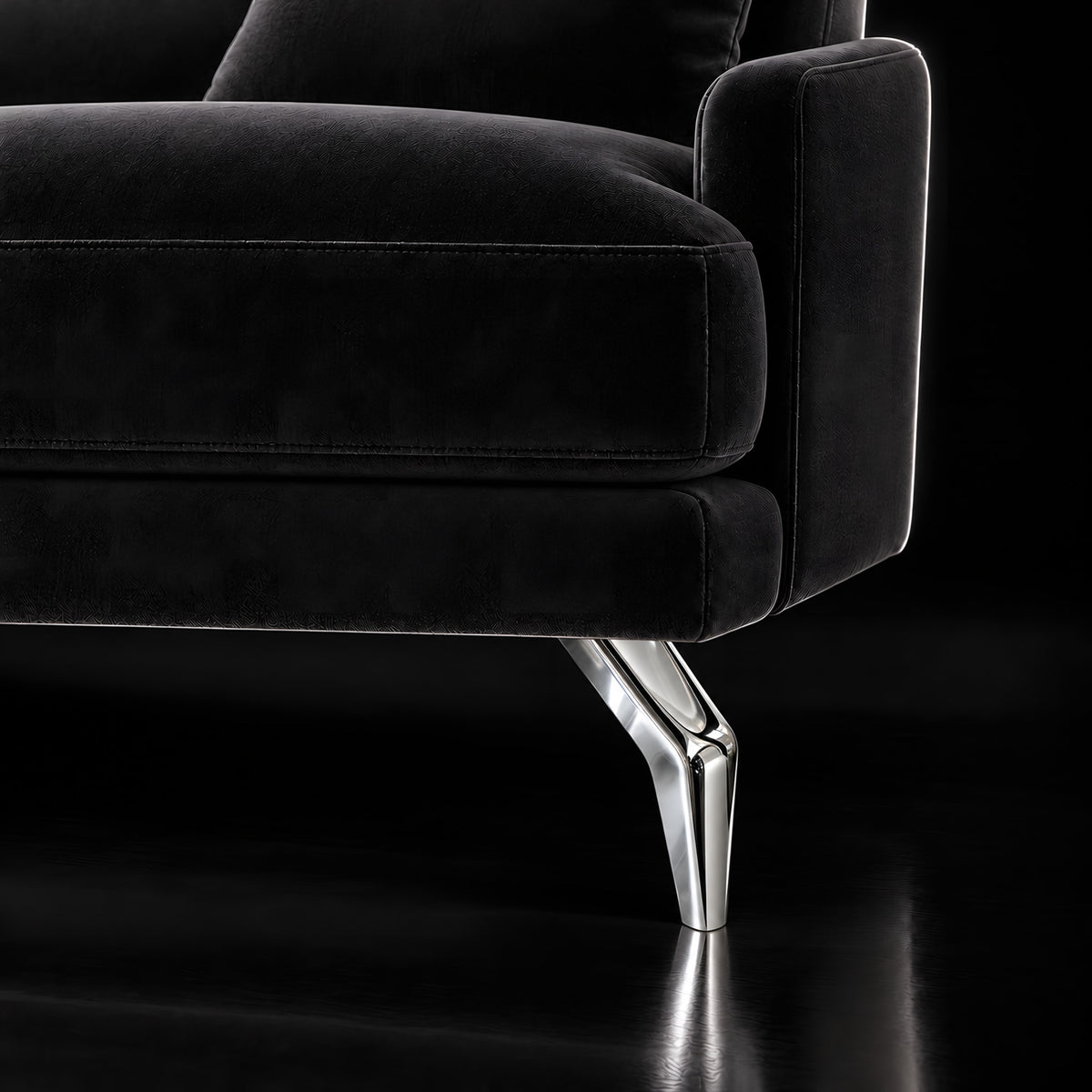Metal leg S 44 12 cm — Metal leg S 44 12 cm · on a sofa, black studio
